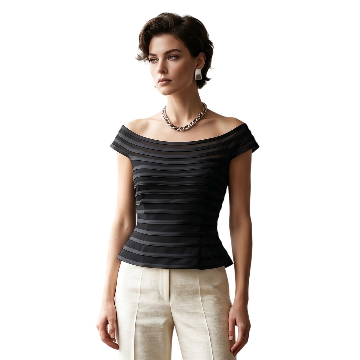 Js Collections Peplum Blouse Black Off Shoulder Bandange Mesh Top Size 10p $190